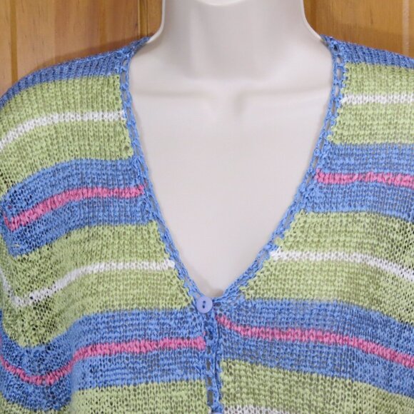 That's Me Sweater Short Sleeve Loose Weave Button Striped Multicolor Size Large - Picture 2 of 9